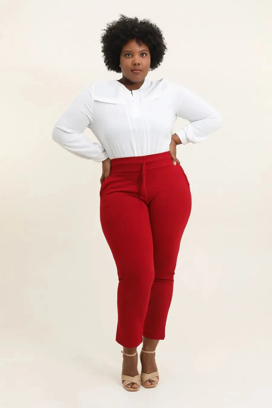 Pantalon Droit Taille Haute Rouge YOPHIY CURVES