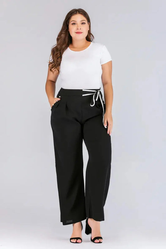 *Pantalon Noir- Taille haute- ceinture PRETTY SUMMER