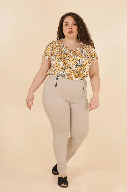 Pantalon Stretch Beige- Taille Haute - YOPHIY CURVES