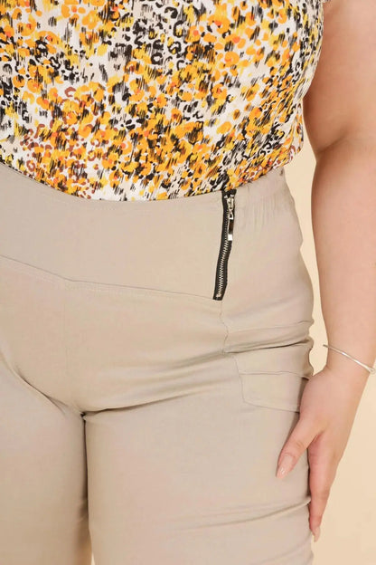 Pantalon Stretch Beige- Taille Haute - YOPHIY CURVES