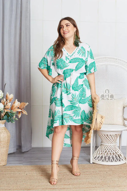 Robe Blanche à Motifs Tropical Blanc Vert PRETTY SUMMER