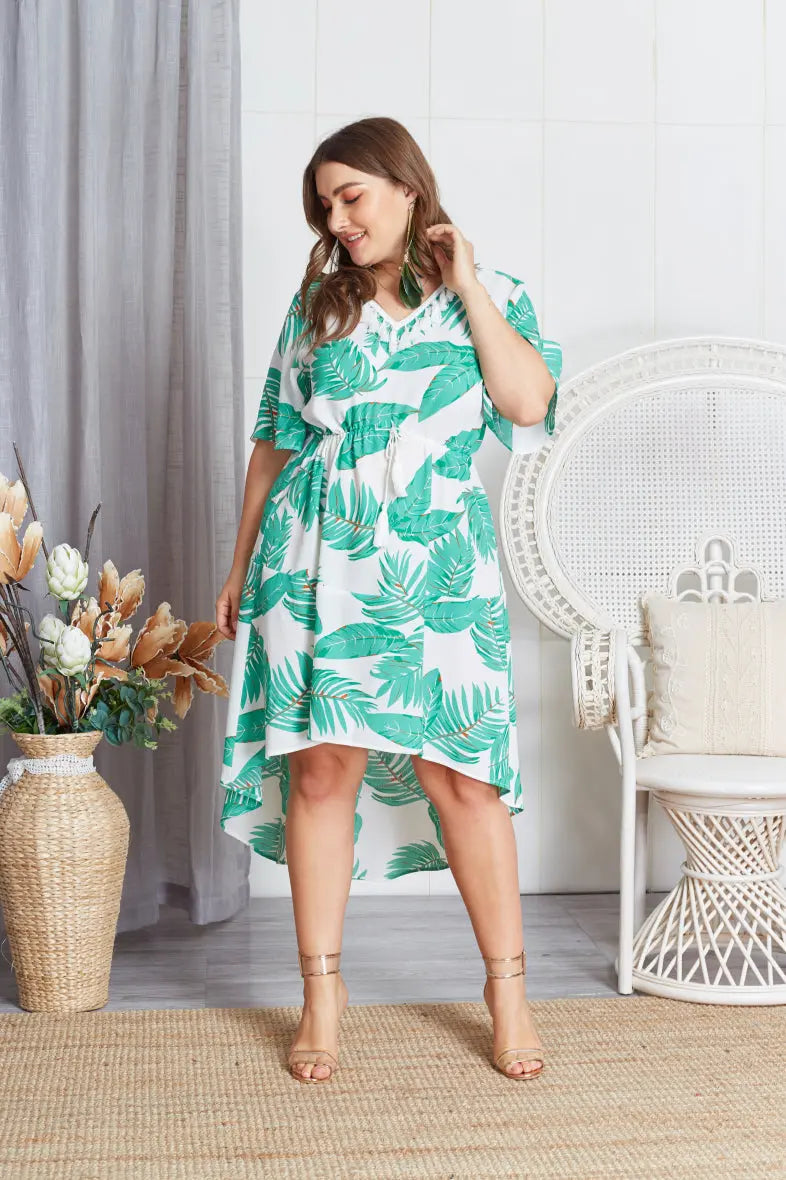 Robe Blanche à Motifs Tropical Blanc Vert PRETTY SUMMER