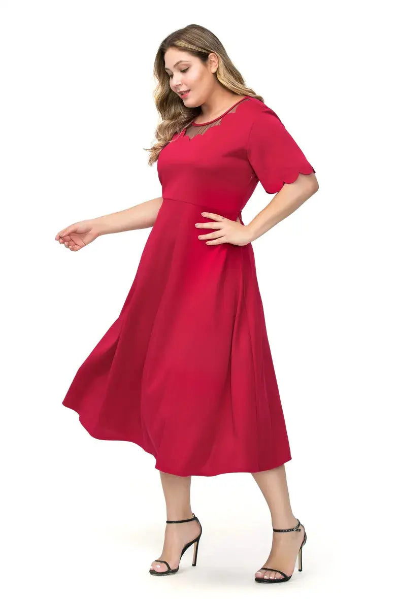 Robe Rouge Col Maille Tendance YOPHIY CURVES